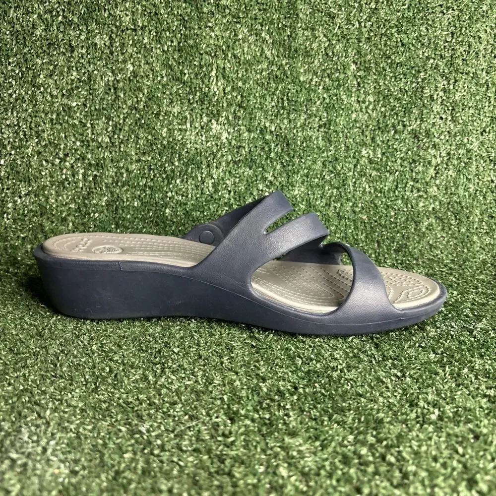 Crocs Patricia Blue Gray Wedge Heel Slides‎ Sandals 10386 Womens Size 10